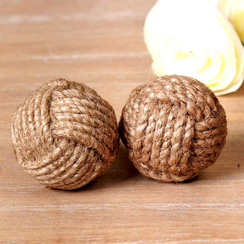THOR INSTRUMENTS Jute Rope Door Knobs/Rope Knot Drawer Pulls and Knobs/Pull and Push Handle Knobs for Cabinets, Wardrobes & Cupboards/Nautical Hardware Decor, 25 mm, Set of 6 Rustic Vintage Home Decor Gifts - Image 1